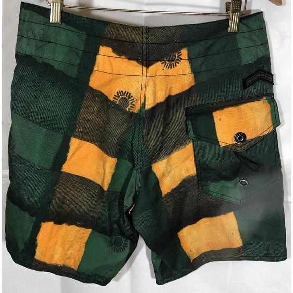 Rhythm The Sound of Change Green/Yellow Checkered Board Shorts Sz 32 Swim Trunks - Picture 3 of 7